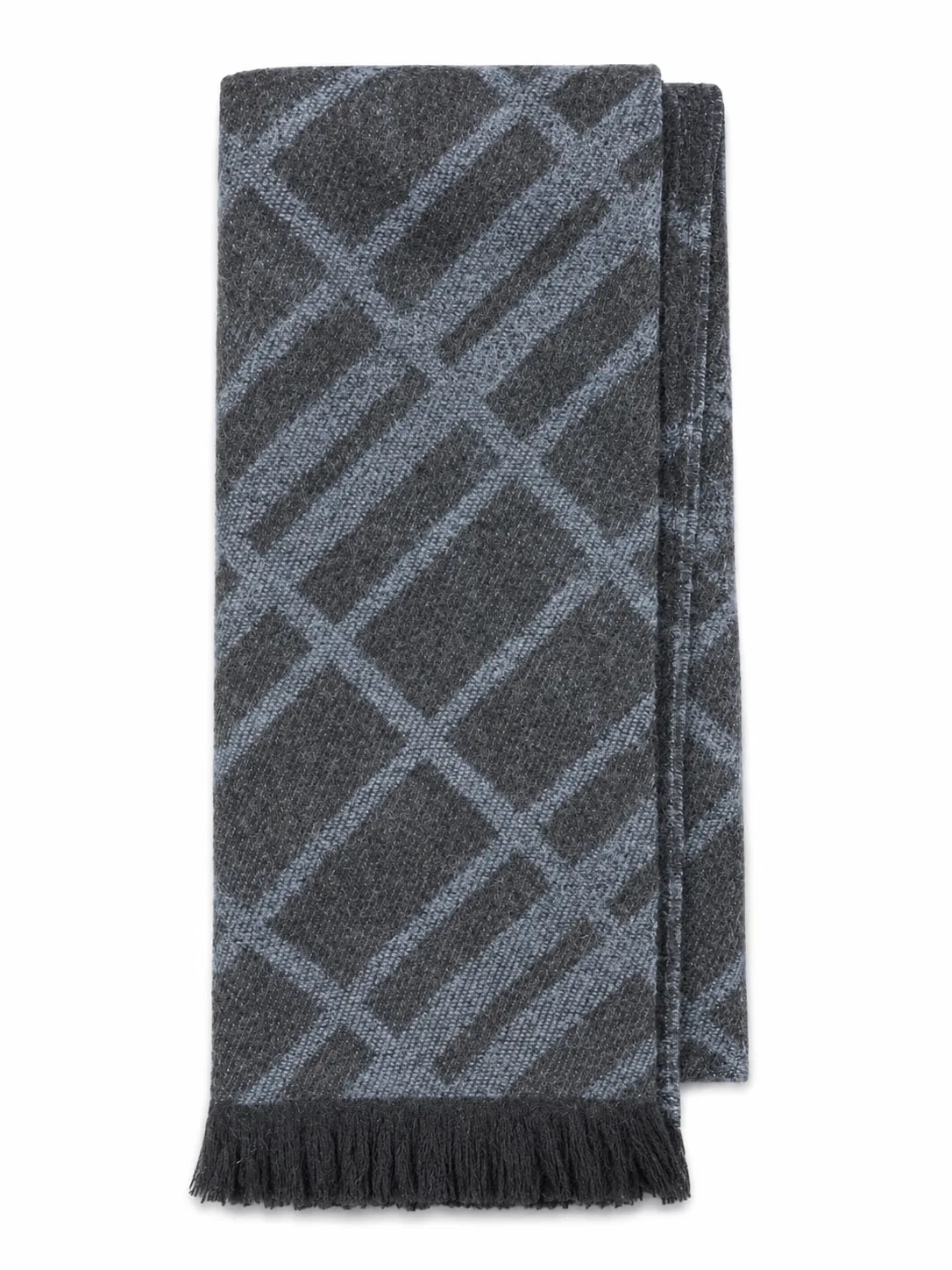 Charcoal Grey Scarf with muted blue asymmetrical diagonal check